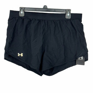 Under Armour Women Large Black UA Fly By 2.0 HeatGear Shorts Built-In Brief NWT
